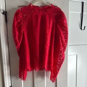 Lilly Pulitzer Red Puff Sleeve Ruffled Blouse